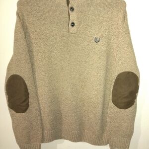 Chaps Men's Tan Turtleneck Sweater with Brown Elbow Patches